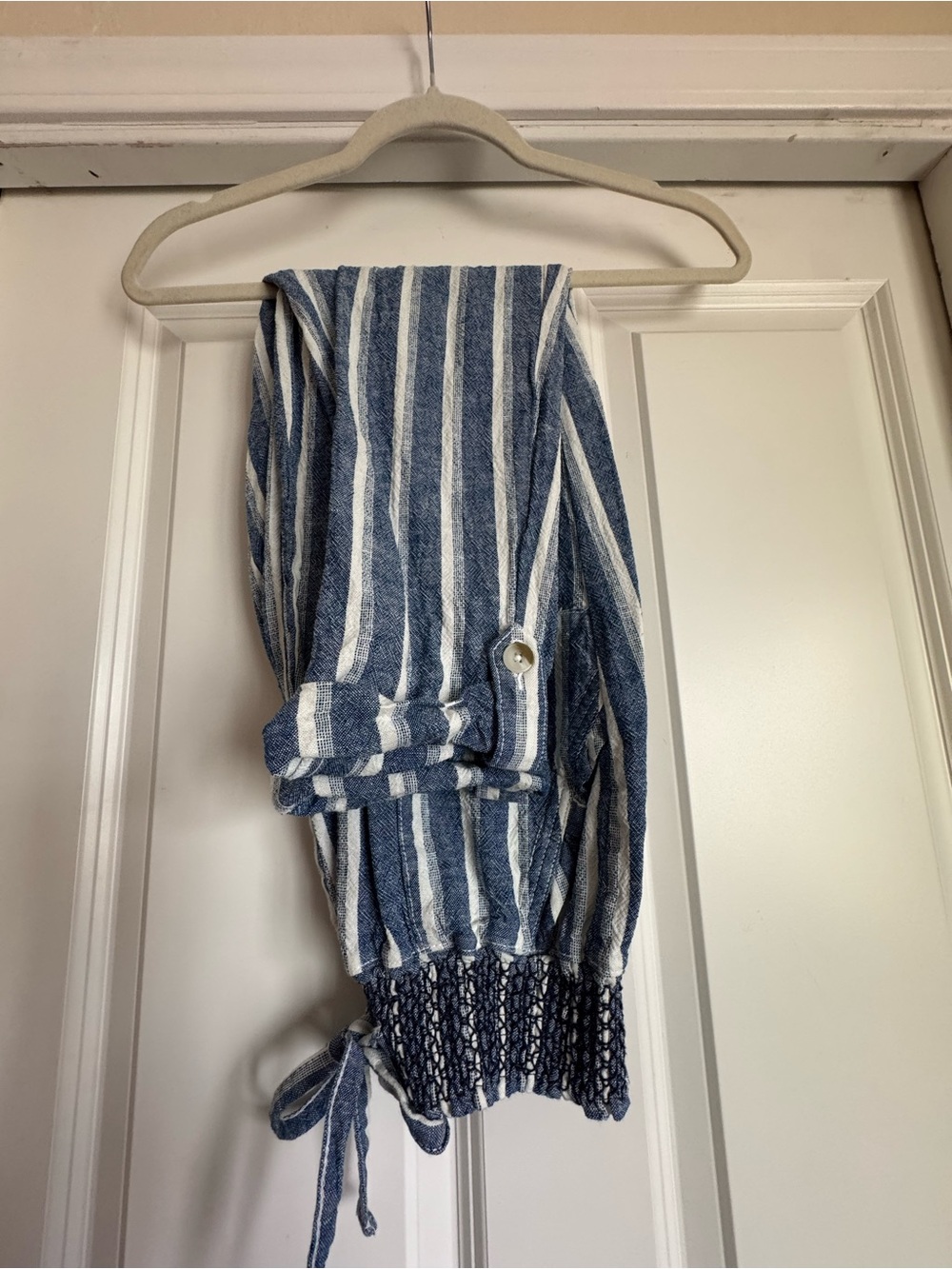 Rewash Small Denim Blue Off White Striped Linen Rayon Blend  Elastic Waist Pants